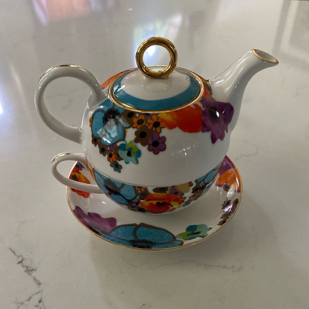 Luxury Floral Meadow Joy Teapot And Sauser Set By Grace Teaware
